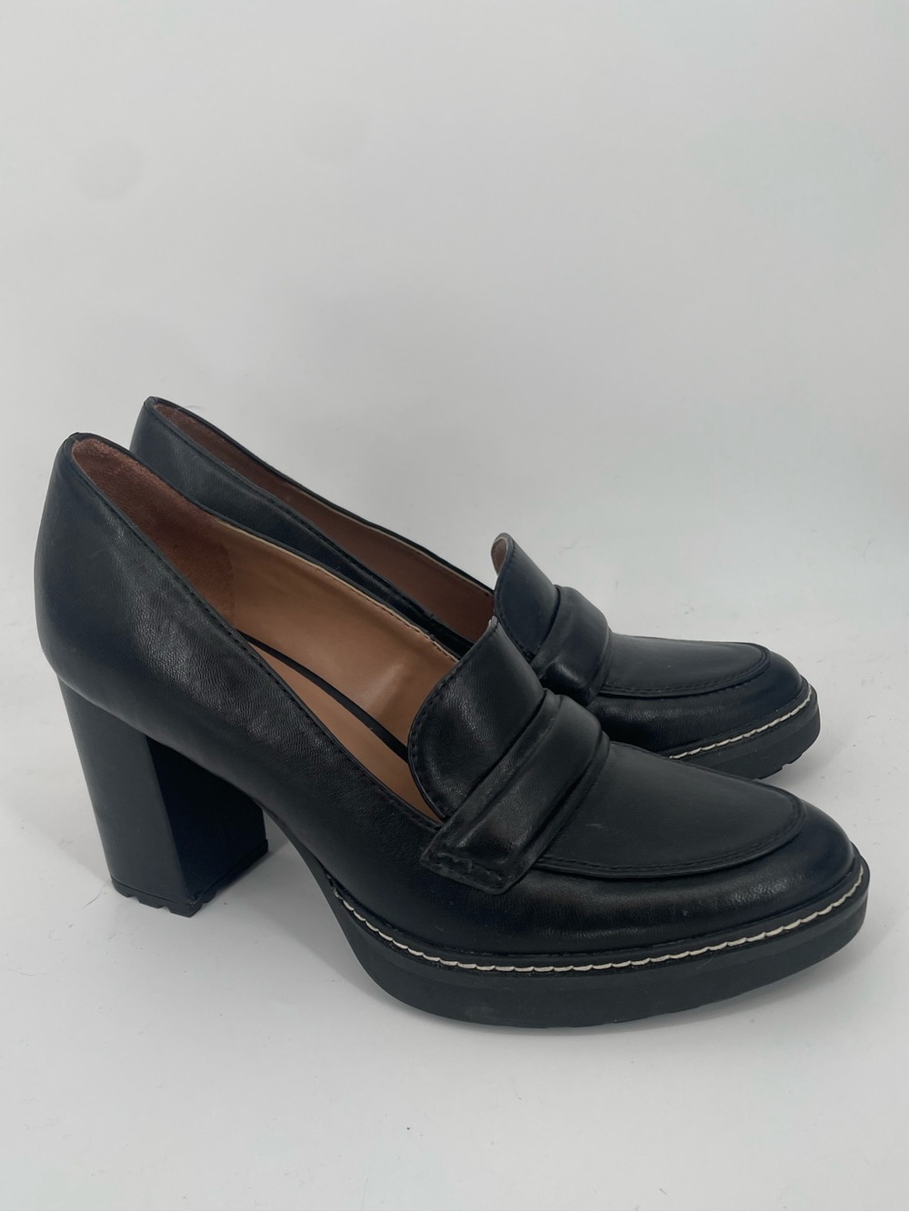 Naturalizer Black Faux Leather Chunky Heeled Loafers Block Heel Casual Slip Ons